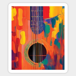 Acoustic Guitar Portrait Modern Oil Painting Style Digital Art Sticker